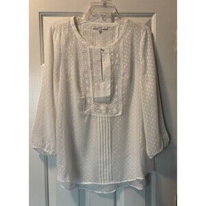Daniel Rainn Women’s Size Large Ivory Lace blouse 3/4 Sleeves Pullover w Button